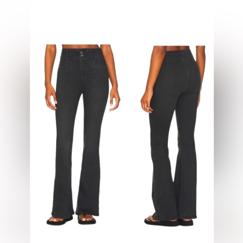We The Free People Jayde Flare High Waist Rise Jeans Stretch Long Black Onyx 31